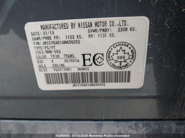 Продаж на аукціоні авто 2010 Infiniti G37x, vin: JN1CV6AR1AM456052, номер лоту: 20266958