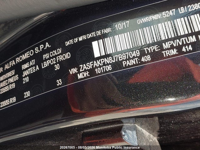 2018 Alfa Romeo Stelvio მანქანა იყიდება აუქციონზე, vin: ZASFAKPN8J7B97049, აუქციონის ნომერი: 20267005
