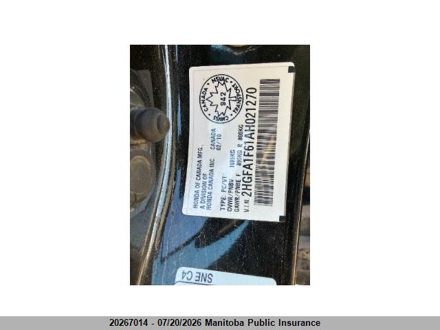 Auction sale of the 2010 Honda Civic Lx Sport, vin: 2HGFA1F61AH021270, lot number: 20267014