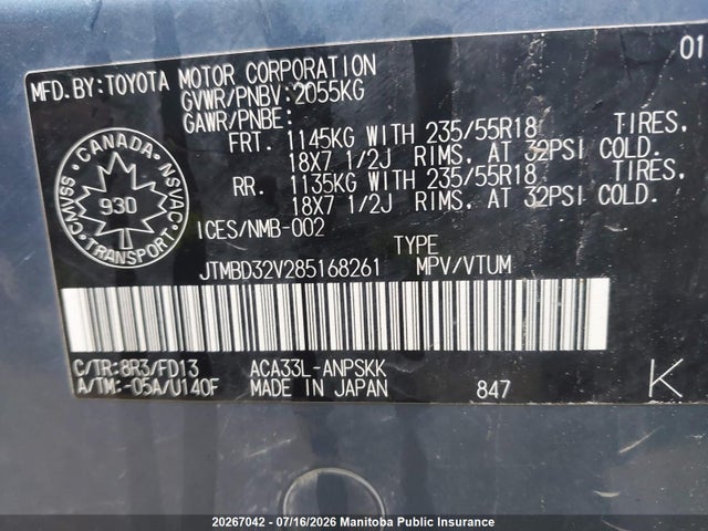 Продажа на аукционе авто 2008 Toyota Rav4, vin: JTMBD32V285168261, номер лота: 20267042