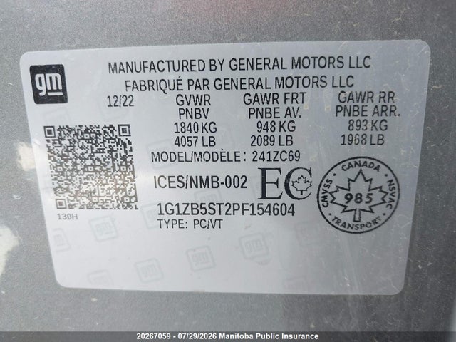Chevrolet MALIBU LS 2023 1G1ZB5ST2PF154604 Image 9