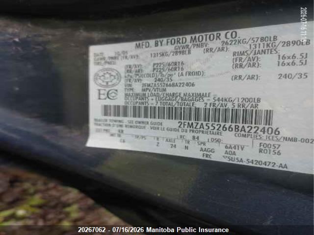 Aukcja sprzedaży 2006 Ford Freestar Se, vin: 2FMZA55266BA22406, numer aukcji: 20267062