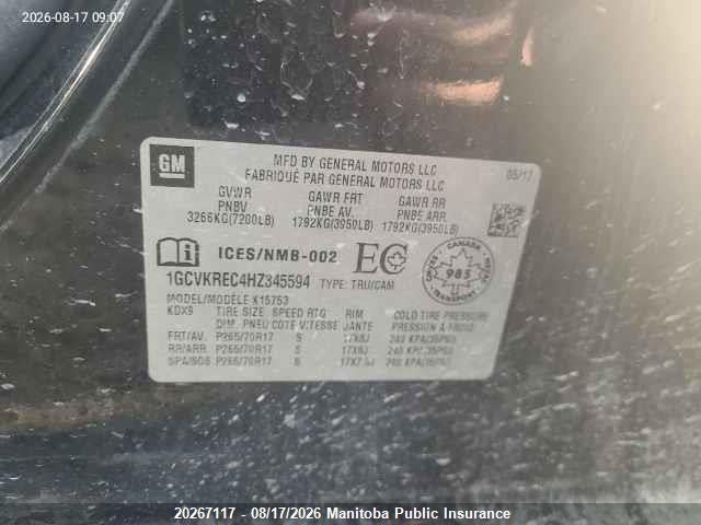 1GCVKREC4HZ345594 Chevrolet Silverado 1500 Lt Double Cab