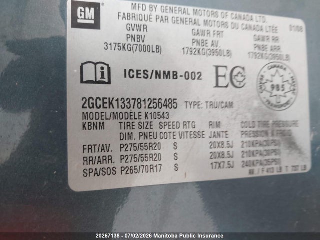 Aukcja sprzedaży 2008 Chevrolet Silverado 1500 Ltz Crew Cab, vin: 2GCEK133781256485, numer aukcji: 20267138