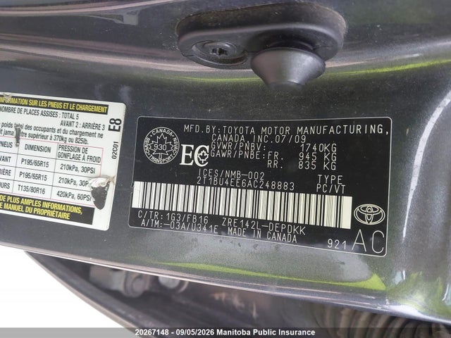 20267148 :رقم المزاد ، 2T1BU4EE6AC248883 vin ، 2010 Toyota Corolla Ce مزاد بيع