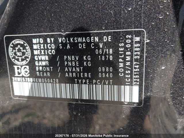 3VWE57BU4KM050428 Volkswagen Jetta 1.4 Tsi