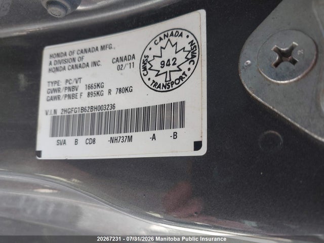 2011 Honda Civic Se მანქანა იყიდება აუქციონზე, vin: 2HGFG1B62BH003236, აუქციონის ნომერი: 20267231