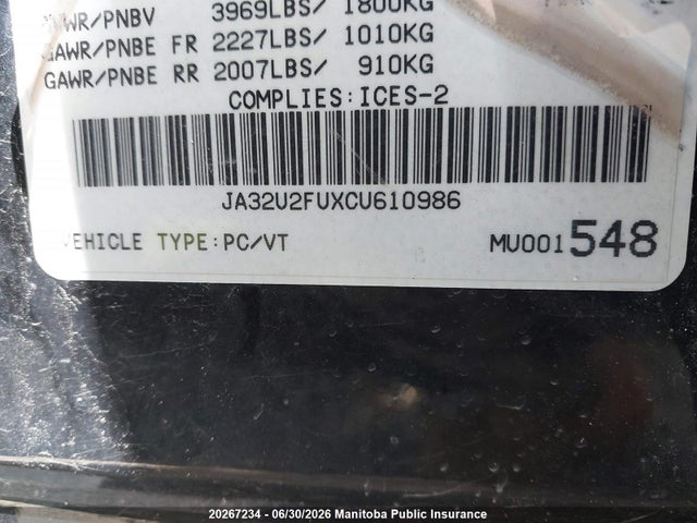 20267234 :رقم المزاد ، JA32U2FUXCU610986 vin ، 2012 Mitsubishi Lancer Se مزاد بيع