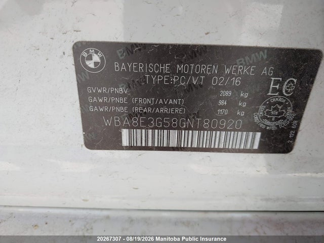 WBA8E3G58GNT80920 BMW 328i Xdrive