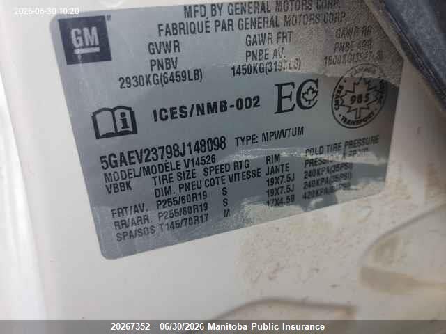Продажа на аукционе авто 2008 Buick Enclave Cxl, vin: 5GAEV23798J148098, номер лота: 20267352
