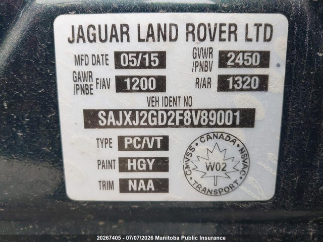 SAJXJ2GD2F8V89001 Jaguar Xjl Portfolio Supercharged