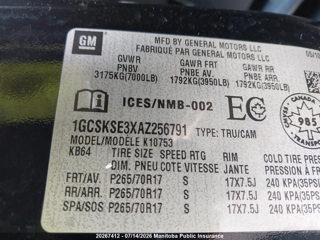 Aukcja sprzedaży 2010 Chevrolet Silverado 1500 Lt Ext Cab, vin: 1GCSKSE3XAZ256791, numer aukcji: 20267412