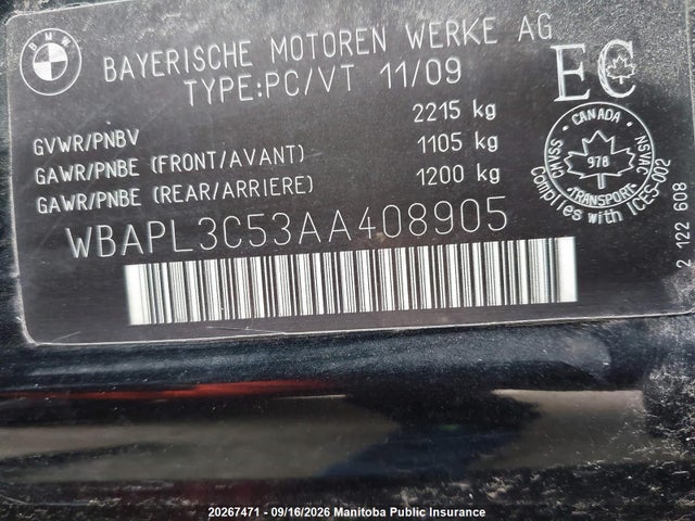 Aukcja sprzedaży 2010 Bmw 335xi, vin: WBAPL3C53AA408905, numer aukcji: 20267471