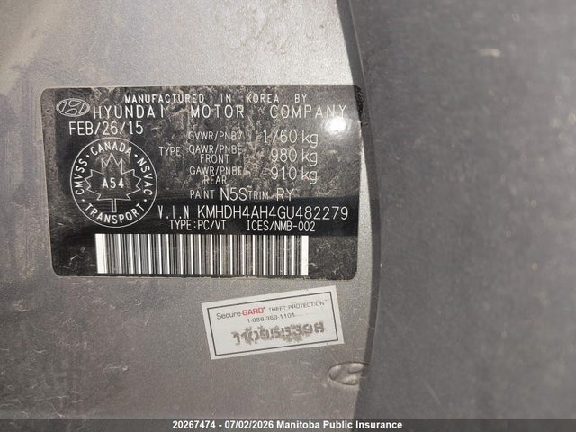 Продаж на аукціоні авто 2016 Hyundai Elantra Gl, vin: KMHDH4AH4GU482279, номер лоту: 20267474