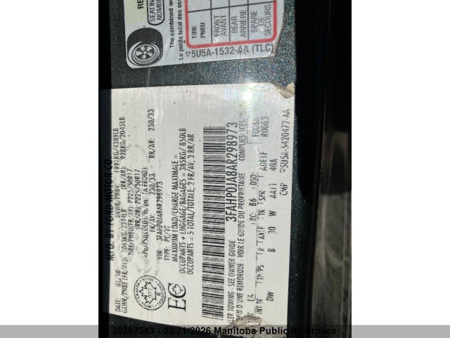 Aukcja sprzedaży 2010 Ford Fusion Sel, vin: 3FAHP0JA8AR298973, numer aukcji: 20267543
