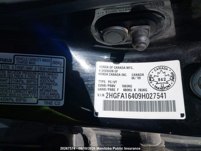Продажа на аукционе авто 2009 Honda Civic Dx-g, vin: 2HGFA16409H027541, номер лота: 20267574