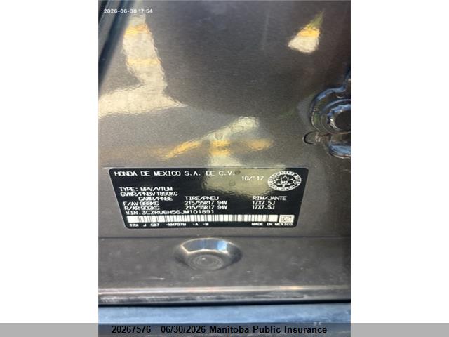 2018 Honda Hr-v Ex მანქანა იყიდება აუქციონზე, vin: 3CZRU6H56JM101891, აუქციონის ნომერი: 20267576