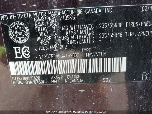 Toyota Rav4 Limited 2016 2T3DFREV6GW452033 Image 9