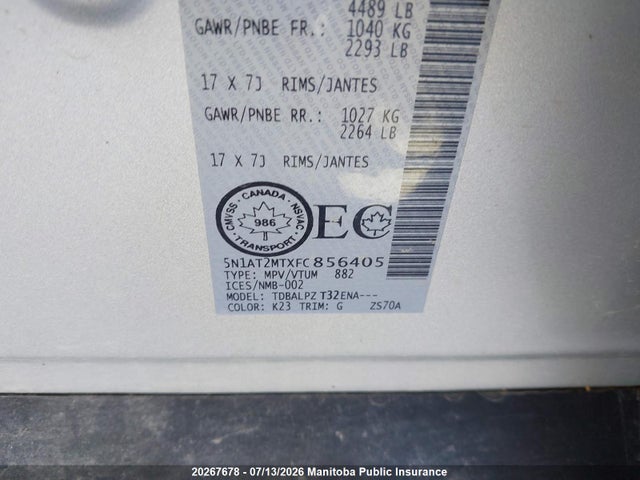Nissan ROGUE S 2015 5N1AT2MTXFC856405 Image 9