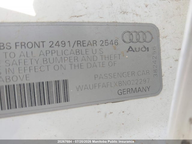 20267684 :رقم المزاد ، WAUFFAFLXBN022297 vin ، 2011 Audi A4 2.0t Quattro مزاد بيع