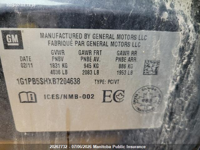 Aukcja sprzedaży 2011 Chevrolet Cruze Ls, vin: 1G1PB5SHXB7204638, numer aukcji: 20267732