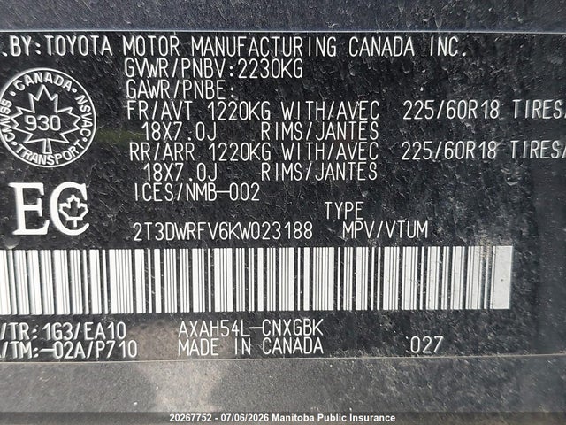 2019 Toyota Rav4 Limited Hybrid მანქანა იყიდება აუქციონზე, vin: 2T3DWRFV6KW023188, აუქციონის ნომერი: 20267752