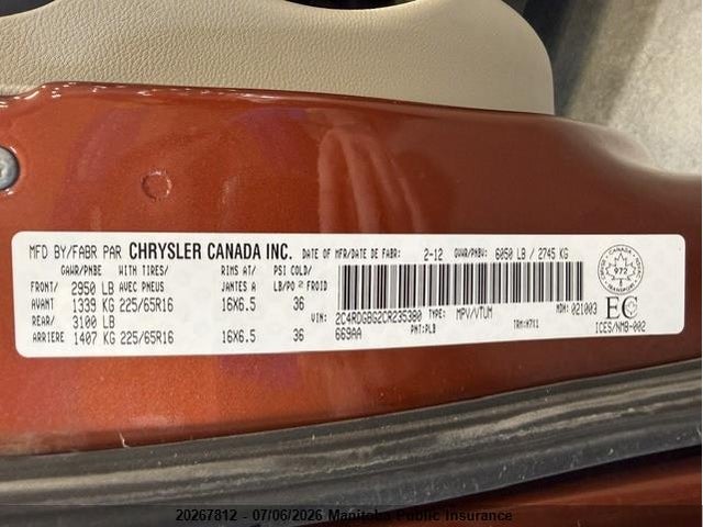 20267812 :رقم المزاد ، 2C4RDGBG2CR235380 vin ، 2012 Dodge Grand Caravan Se مزاد بيع