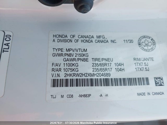 2HKRW2H2XMH204689 Honda CR-V LX