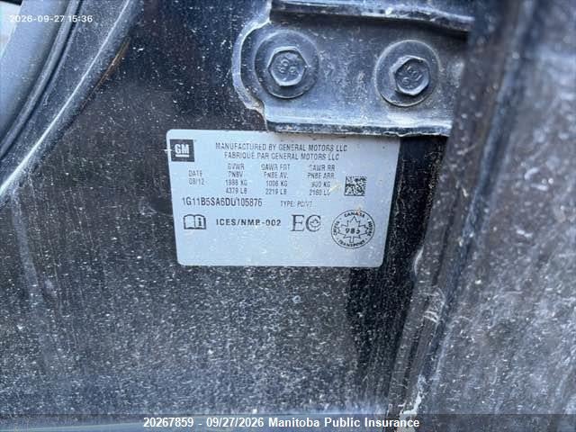 Aukcja sprzedaży 2013 Chevrolet Malibu Ls, vin: 1G11B5SA6DU105876, numer aukcji: 20267859