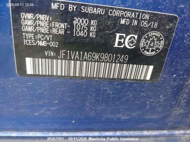 Subaru WRX 2019 JF1VA1A69K9801249 Image 9