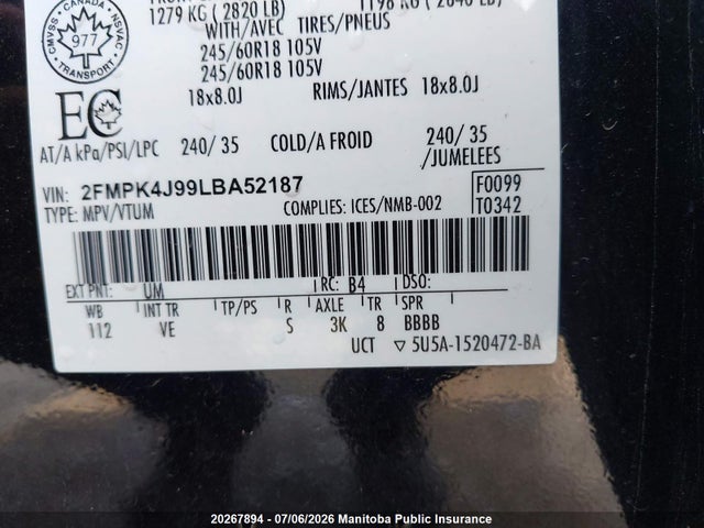 Ford EDGE SEL 2020 2FMPK4J99LBA52187 Image 9