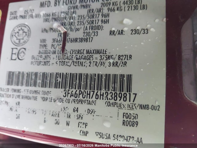 2017 Ford Fusion Se მანქანა იყიდება აუქციონზე, vin: 3FA6P0H76HR389817, აუქციონის ნომერი: 20267903