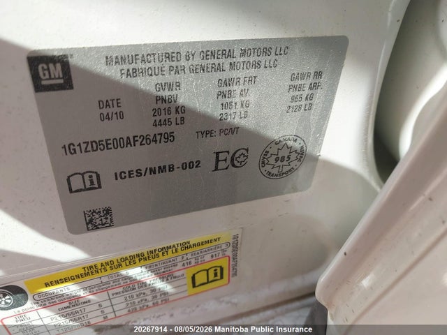 Aukcja sprzedaży 2010 Chevrolet Malibu Lt, vin: 1G1ZD5E00AF264795, numer aukcji: 20267914