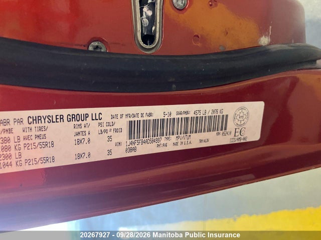 20267927 :رقم المزاد ، 1J4NF5FB4AD584997 vin ، 2010 Jeep Compass Limited مزاد بيع