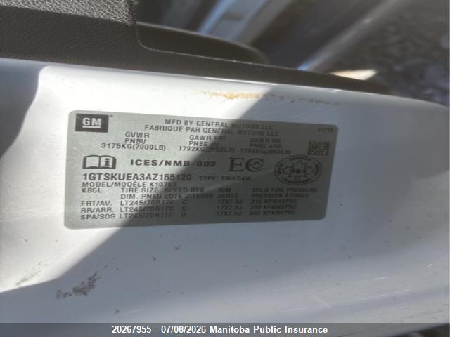 2010 Gmc Sierra 1500 Nevada Edition მანქანა იყიდება აუქციონზე, vin: 1GTSKUEA3AZ155120, აუქციონის ნომერი: 20267955