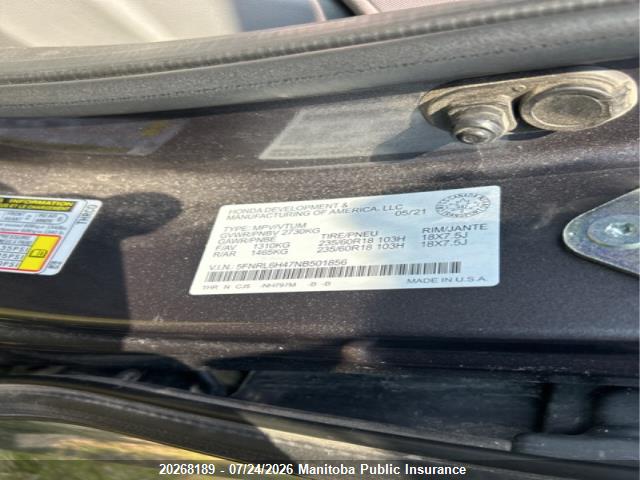 Honda ODYSSEY EX 2022 5FNRL6H47NB501856 Image 9