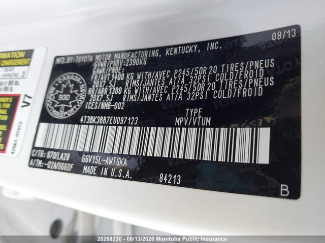 2014 Toyota Venza V6 მანქანა იყიდება აუქციონზე, vin: 4T3BK3BB7EU097123, აუქციონის ნომერი: 20268230