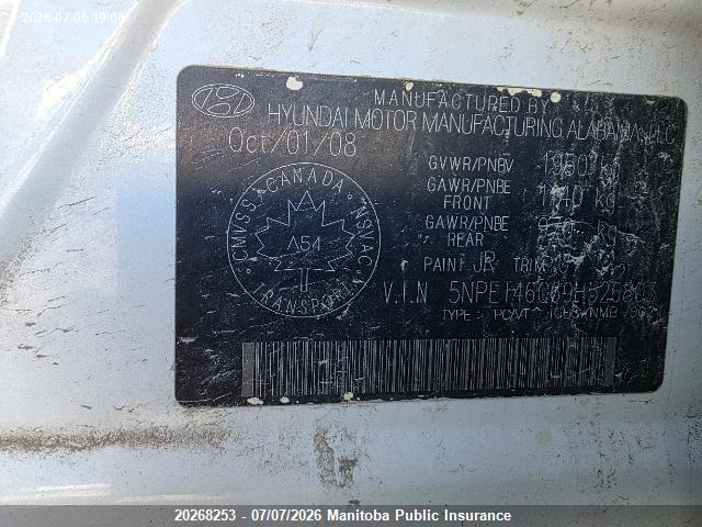 Продажа на аукционе авто 2009 Hyundai Sonata Gl, vin: 5NPET46C69H526803, номер лота: 20268253