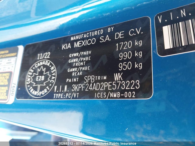 Продажа на аукционе авто 2023 Kia Forte Lx, vin: 3KPF24AD2PE573223, номер лота: 20268312