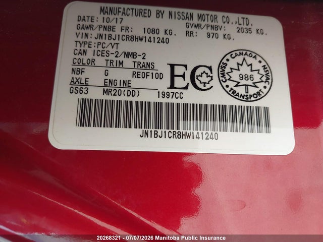 Aukcja sprzedaży 2017 Nissan Qashqai Sl, vin: JN1BJ1CR8HW141240, numer aukcji: 20268321