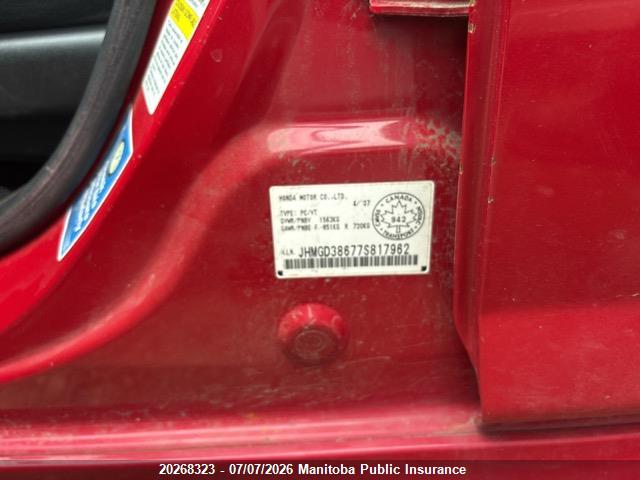 2007 Honda Fit Sport მანქანა იყიდება აუქციონზე, vin: JHMGD38677S817962, აუქციონის ნომერი: 20268323