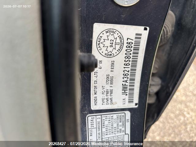 20268427 :رقم المزاد ، JHMFA36216S800867 vin ، 2006 Honda Civic Hybrid مزاد بيع