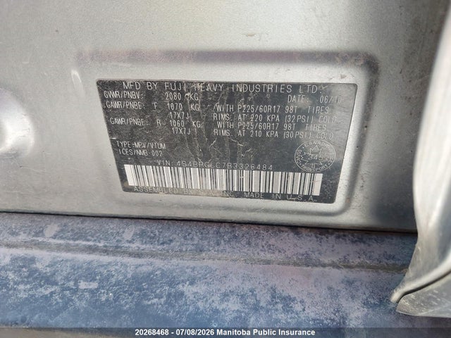 Aukcja sprzedaży 2011 Subaru Outback 2.5i Limited, vin: 4S4BRGLC7B3326484, numer aukcji: 20268468