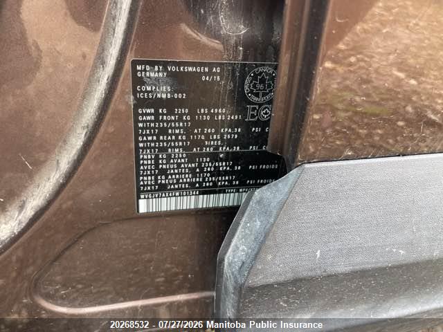 WVGJV7AX4FW101344 Volkswagen Tiguan 2.0 Tsi
