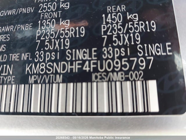 KM8SNDHF4FU095797 Hyundai SANTA FE XL