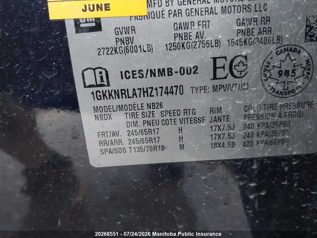 Aukcja sprzedaży 2017 Gmc Acadia Sle, vin: 1GKKNRLA7HZ174470, numer aukcji: 20268551