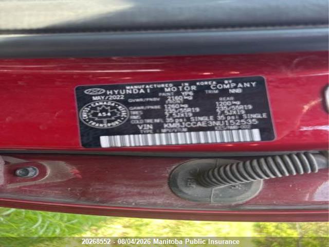 20268552 :رقم المزاد ، KM8JCCAE3NU152535 vin ، 2022 Hyundai Tucson Urban Edition مزاد بيع