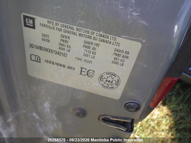 Aukcja sprzedaży 2008 Chevrolet Impala Ls V6, vin: 2G1WB58KX81343107, numer aukcji: 20268576
