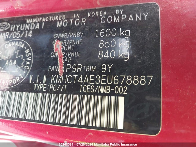 Hyundai ACCENT GL 2014 KMHCT4AE3EU678887 Image 9