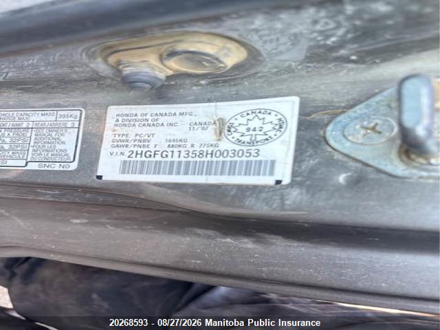 Продаж на аукціоні авто 2008 Honda Civic Dx-g, vin: 2HGFG11358H003053, номер лоту: 20268593